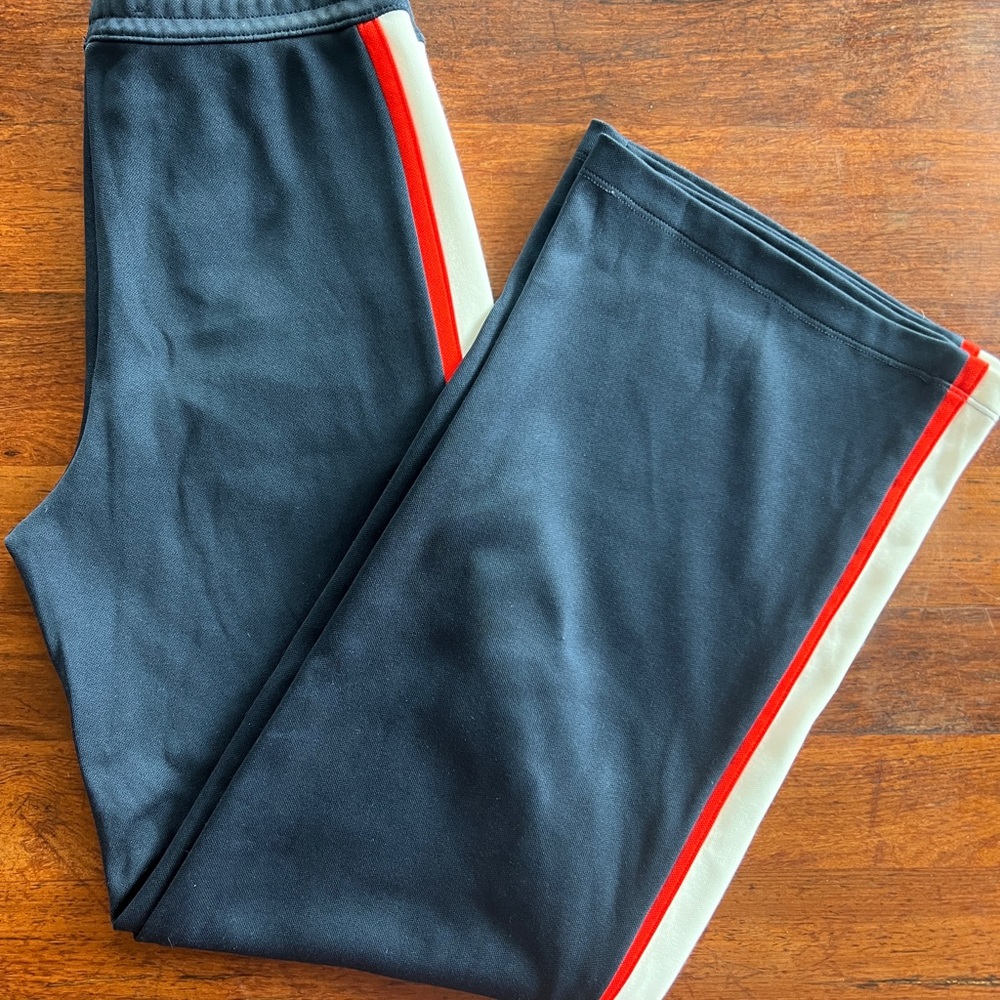 Tory Burch Classic Women’s Wide Leg Track Pants Sz XS Navy Blue/Snow/Red